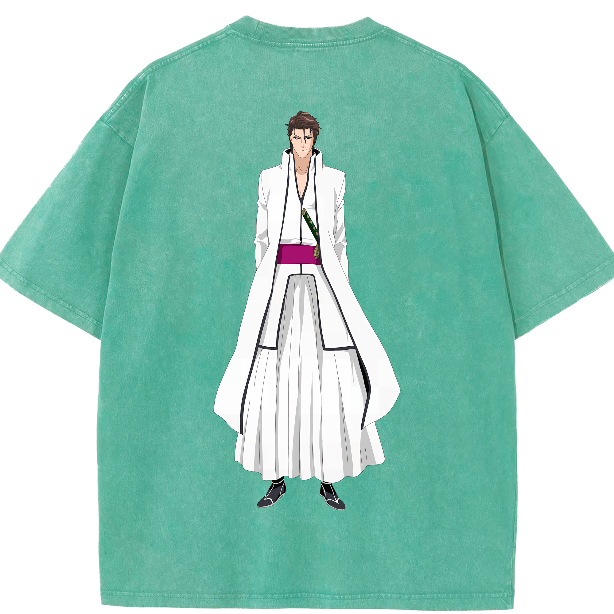 （画像用） ブリーチ 藍染 惣右介（あいぜん そうすけ） BLEACH Aizen Sousuke 綿100% ヴィンテージ風 半袖Tシャツ（背面プリント）
